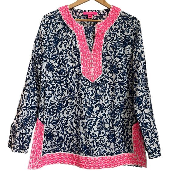 Lilly Pulitzer Ocean Cove Tunic Top Size M Oyster Bay Blue Krillin It - Picture 2 of 16